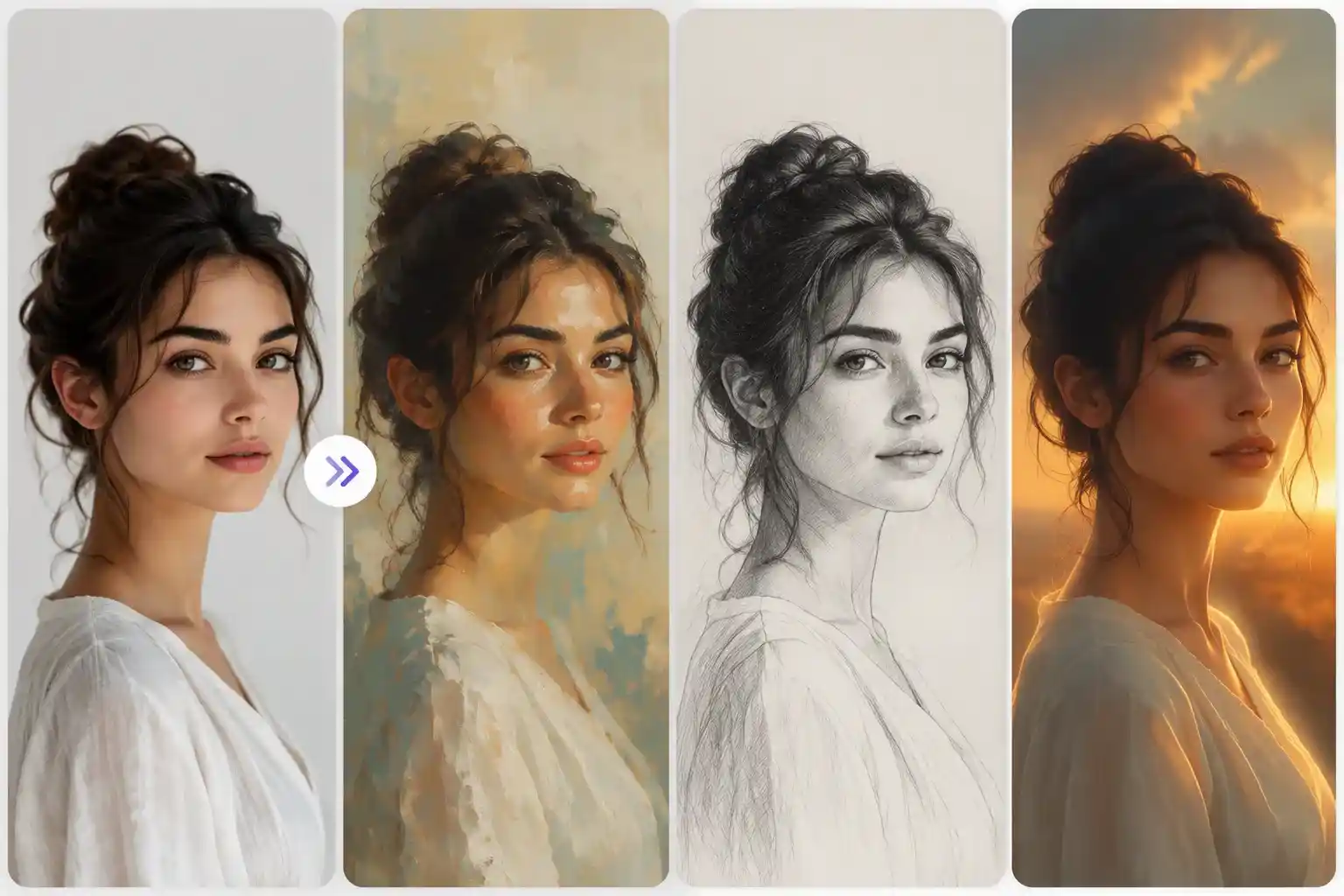 AI photo editor creating multiple portrait styles