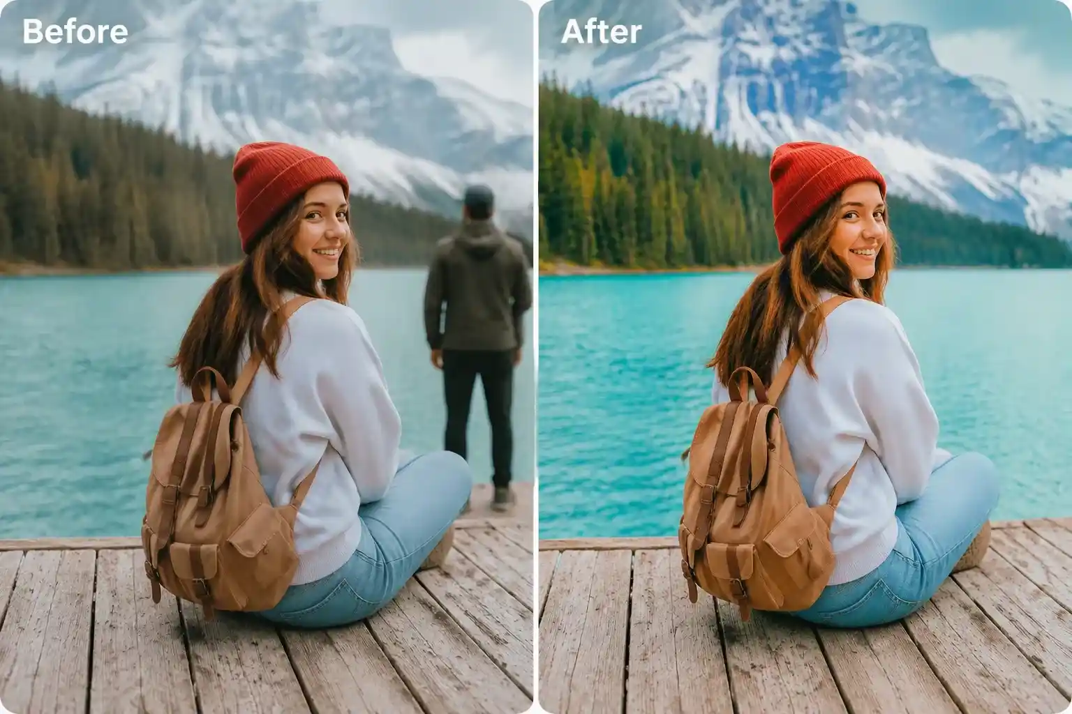 AI image editor removing a person from a travel photo